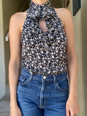 Express 100% silk high neck sleeveless halter top office siren career going out
